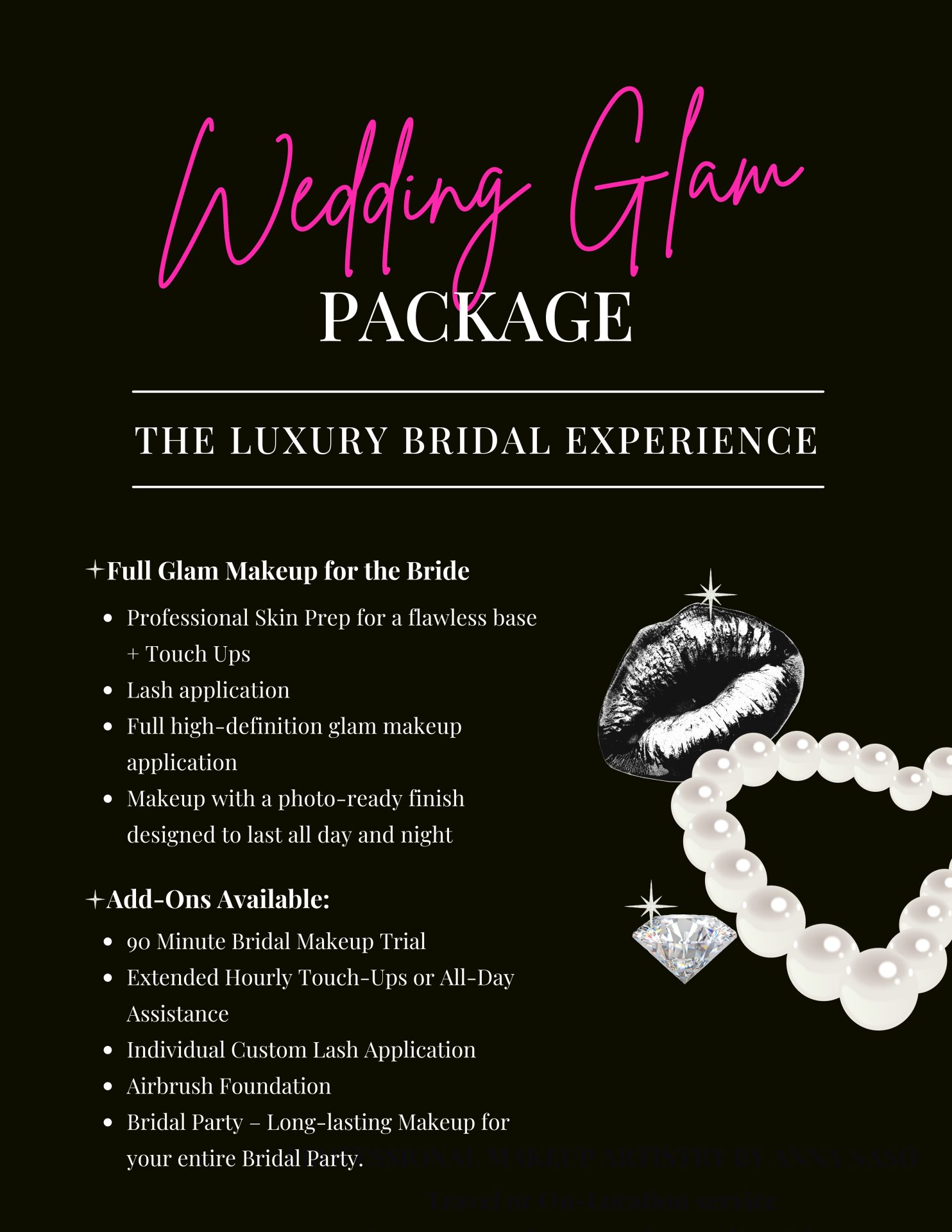 glam lux wedding bridal makeup list of services